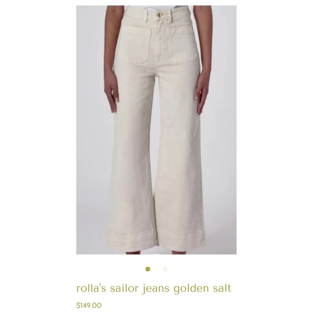 Rolla's Sailor Jeans Golden Salt High Rise Wide Leg Off White Denim Size 28